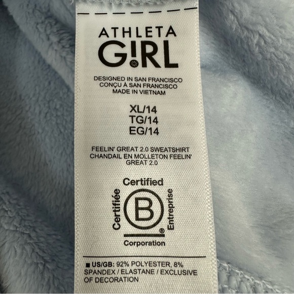ATHLETA GIRL Powder Blue Sweatshirt Sz XL Soft Fleece Velour Sweater Fun… - Picture 12 of 14